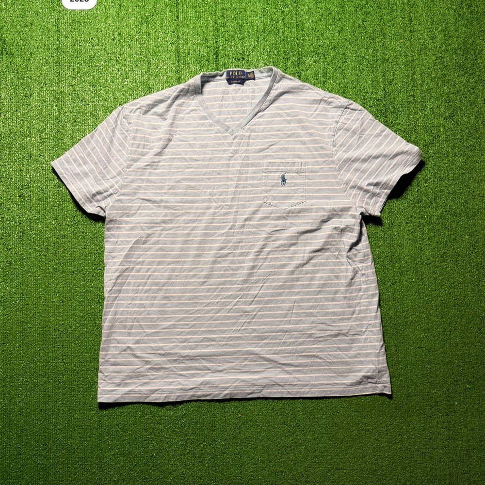 Ralph Lauren Blue and White Striped Polo Shirt XL